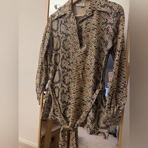 Vintage Alice Stuart Snakeskin Print Wrap Blouse US 8 Tie Waist 80s Glam